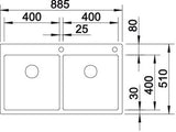 BLANCO CLARON KITCHEN SINK 400/400-IF/A- INSET SINK 2BOWL