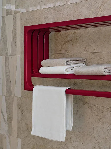 TUBES - MONTECARLO SQUARE ELECTRIC TOWEL WARMER- GLOSSY RUBY RED POLISHED - ITALY MADE