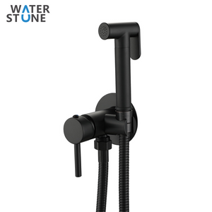 WATERSTONE-SHUTTOFF WITH MIXER BRASS MATTE BLACK FINISH WITH CHROMULUX HOSE 125CM & WALL SUPPORT