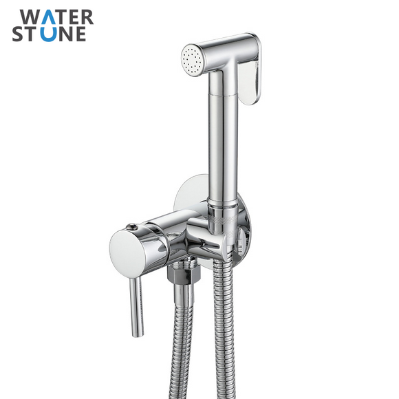 WATERSTONE- SHUTTOFF WITH MIXER BRASS CHROME FINISH WITH CHROMULUX HOSE 125CM & WALL SUPPORT