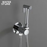 WATERSTONE- SHUTTOFF WITH MIXER BRASS CHROME FINISH WITH CHROMULUX HOSE 125CM & WALL SUPPORT