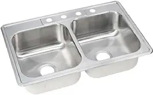 ELKAY - NEPTUNE 33-BY-22-BY-8-INCH DOUBLE BOWL KITCHEN SINK, STAINLESS STEEL HIGHLY DURABLE  4HOLE